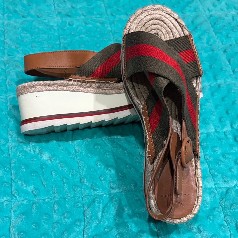 Stylish Mark Fischer Leather Brown and Red Women's Espadrille Sandals